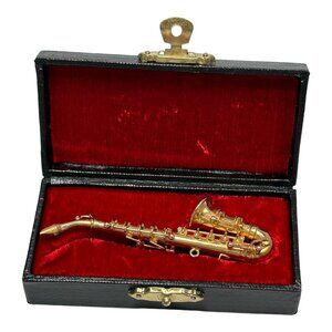 Miniature Saxophone Instrument 1:12 Scale Velveteen Carry Case Dollhouse Music
